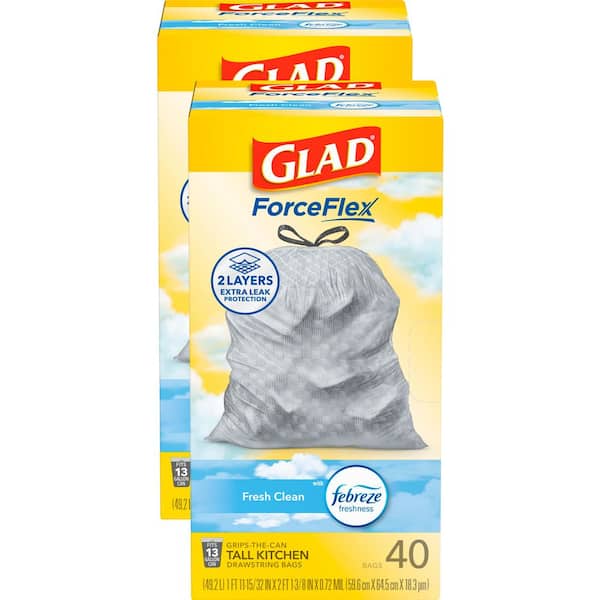 13 Gallon ForceFlex Tall Kitchen Drawstring Fresh Clean Scent with Febreze Trash Bags (40-Count, 2-Pack)