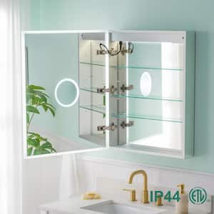 24 in. W x 30 in. H Rectangular Aluminum Recessed/Surface Mount LED Medicine Cabinet with Mirror, 3x Magnifying Mirror