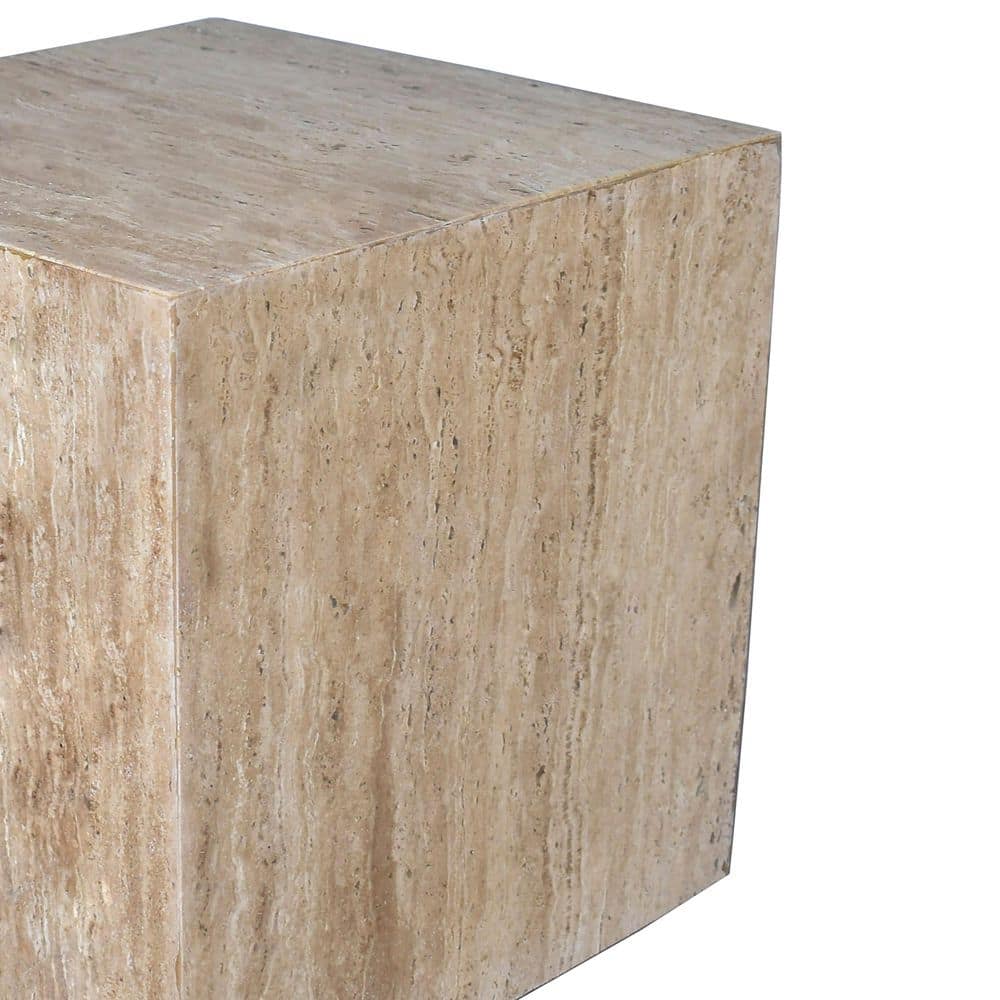 Felix 15 in. Contemporary Natural Marble Handmade Cube End Table, Travertine - thumbnail 4