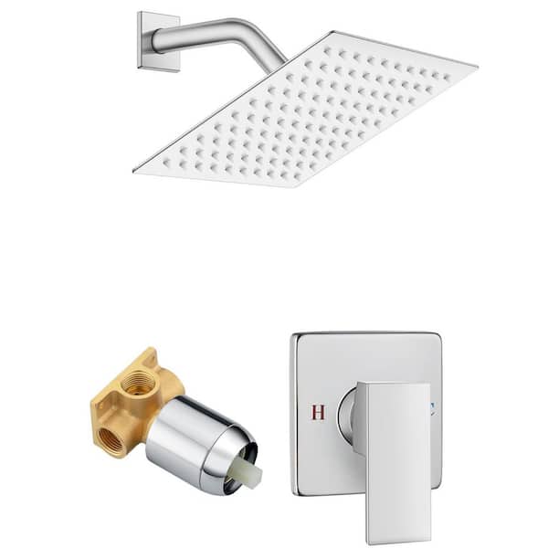 1-Spray Shower Faucet 1.8 GPM Square Wall Bar Shower Head in Polished Chrome