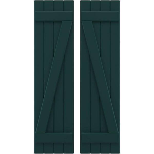 Ekena Millwork 14 in. W x 39 in. H Americraft 4-Board Exterior Real Wood Joined Board and Batten Shutters with Z-Bar in Thermal Green