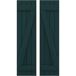 14 in. W x 77 in. H Americraft 4-Board Exterior Real Wood Joined Board and Batten Shutters with Z-Bar in Thermal Green