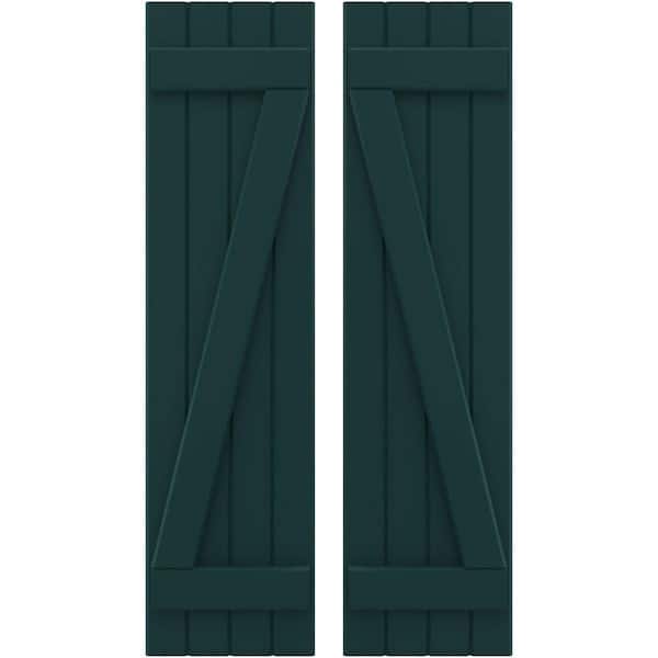 Ekena Millwork 14 in. W x 83 in. H Americraft 4-Board Exterior Real Wood Joined Board and Batten Shutters with Z-Bar in Thermal Green