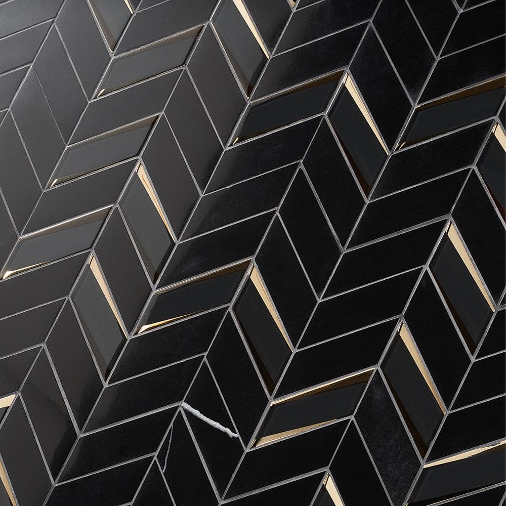 Verona Polished Black Marble Chevron Mosaic Tile