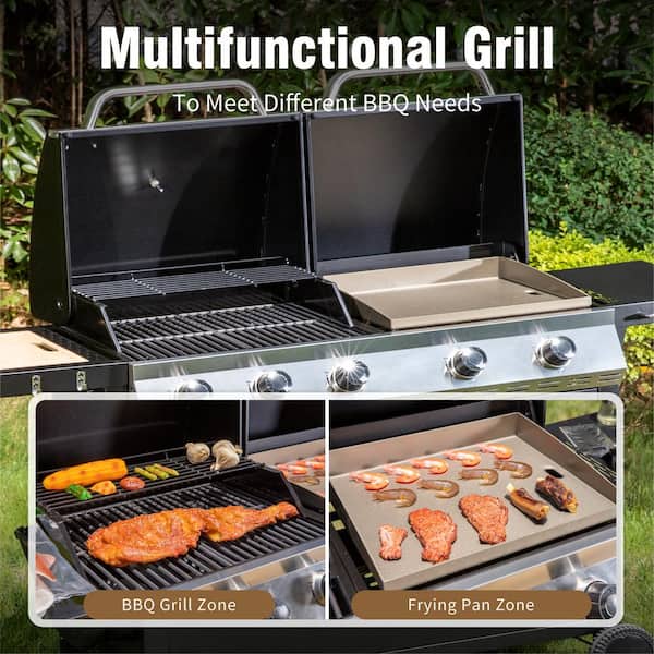 5-Burner Propane Gas Grill and Griddle Combo in Black with Cooking Grates and Plate