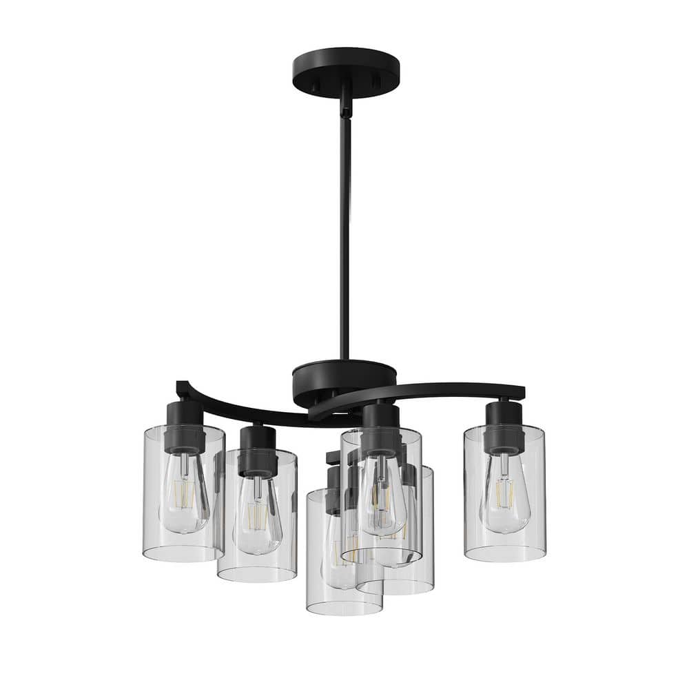 6-Light Metal Black Chandelier with Clear Glass Shade Adjustable Height Hanging Industrial Pendant Lights price history on PriceWatchPro