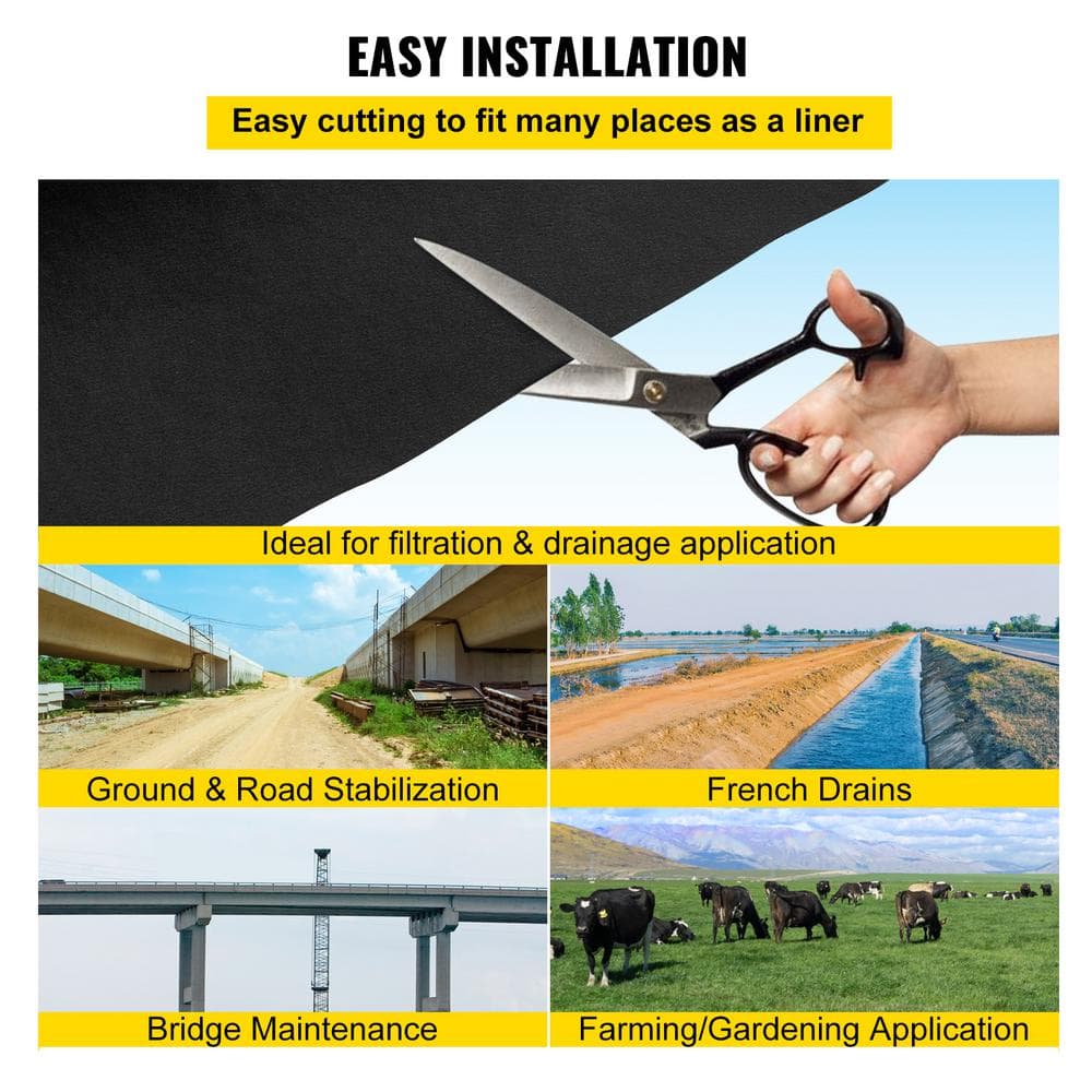 Heavy-Duty Black Non-Woven Geotextile Landscape Fabric, 6 ft x 100 ft