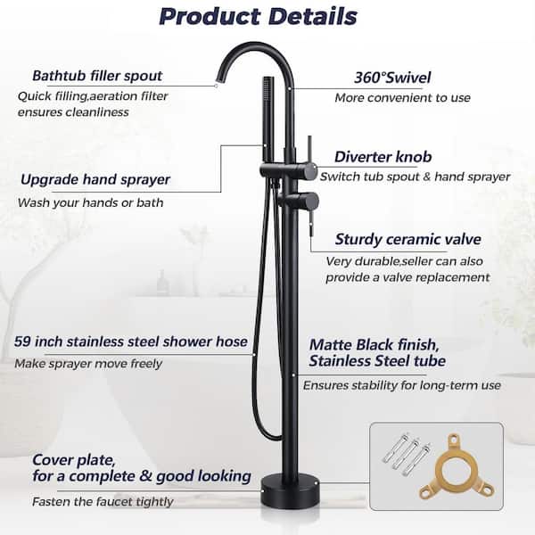 AKLFGN Waterfall Single-Handle Floor Mount Freestanding Tub Faucet