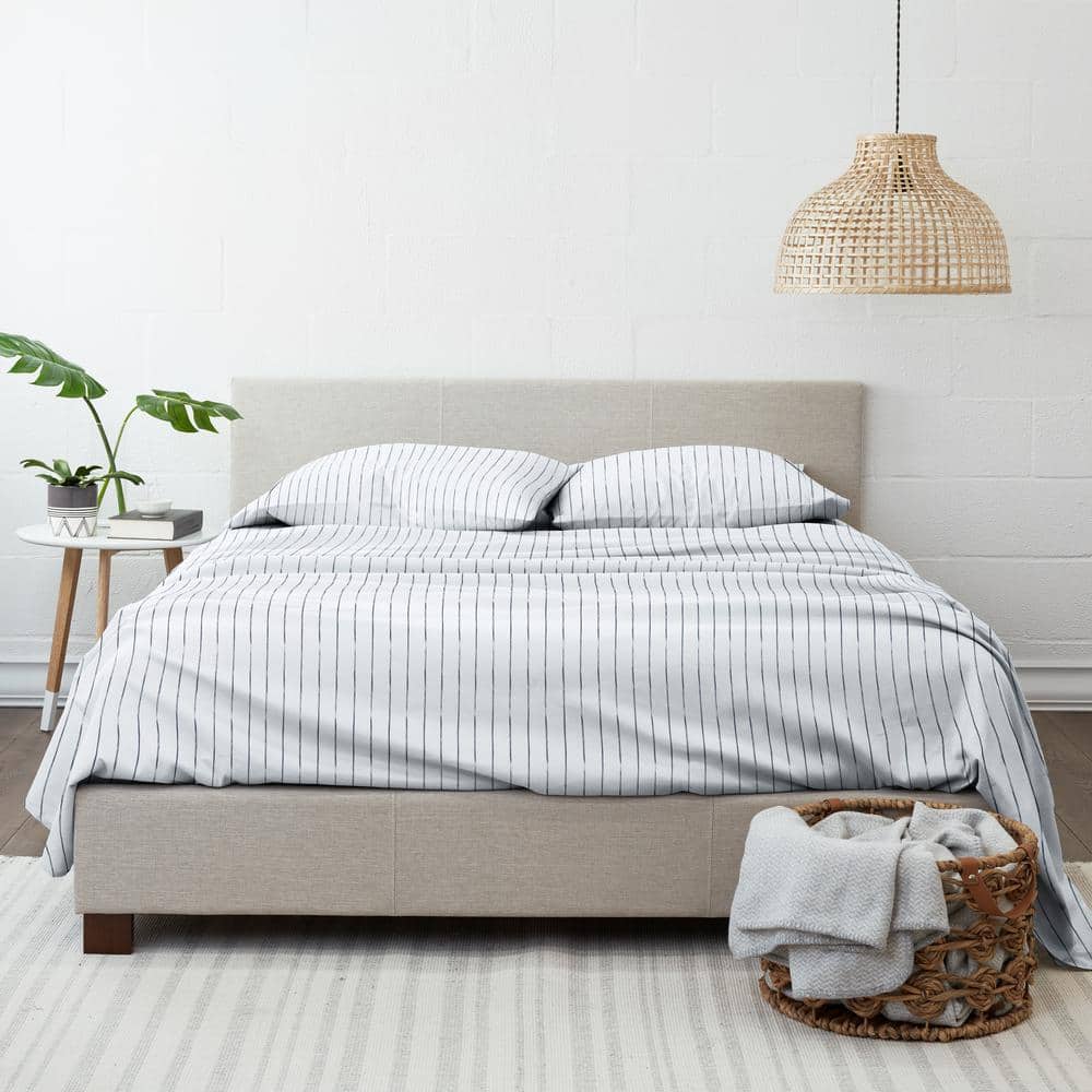 Nautical Navy and White Striped Microfiber Queen Sheet Set