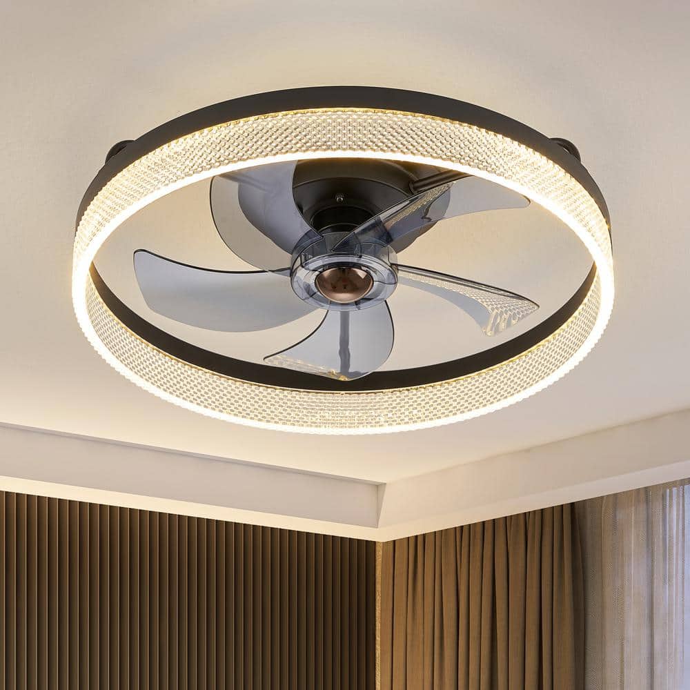 FANNEHONNE Black 20 in. Integrated LED Color Changing Ceiling Fan with