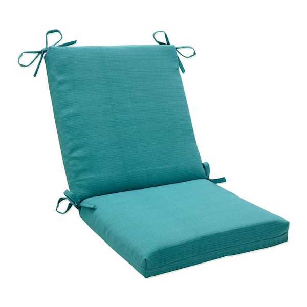 Pillow Perfect Solid Outdoor/Indoor 18 in W x 3 in H Deep Seat, 1-Piece Chair Cushion and Square Corners in Blue Forsyth