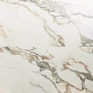 Saroshi Calacatta Rustico 23.62 in. x 47.24 in. Polished Marble Look Porcelain Floor and Wall Tile (15.5 sq. ft./Case)