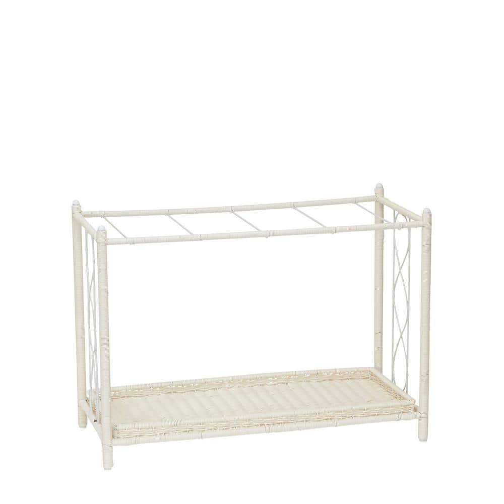 White Resin Wicker Two-Tier Indoor Outdoor Planter Stand