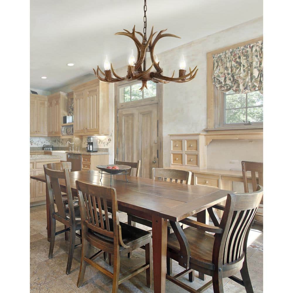 Eldora 27" Brown Resin Antler 4-Light LED Chandelier