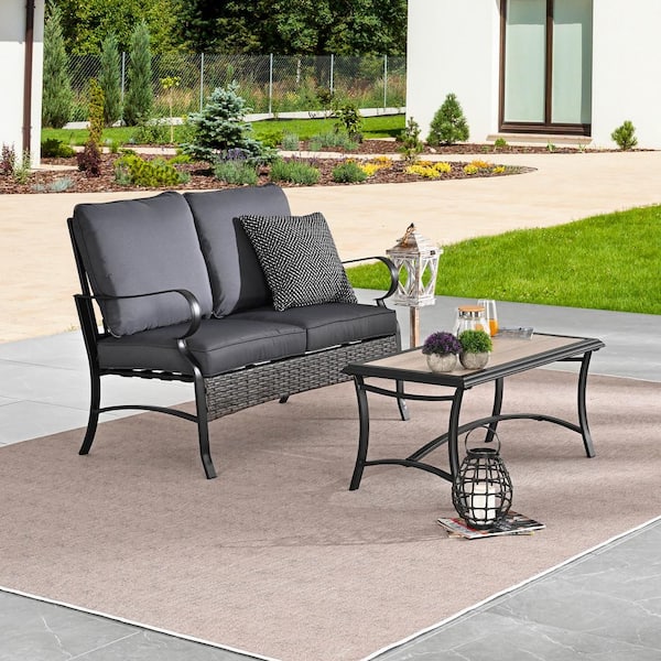 2-Piece Metal Patio Conversation Seating Set with Grey Cushion