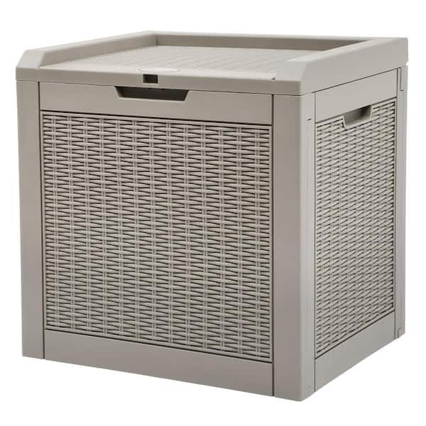 Unbranded 32 Gal. Brown Resin Deck Box with Lockable Lid & Side Handles