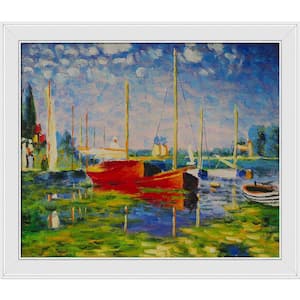 Red Boats at Argenteuil by Claude Monet Galerie White Framed Nature Oil Painting Art Print 24 in. x 28 in.