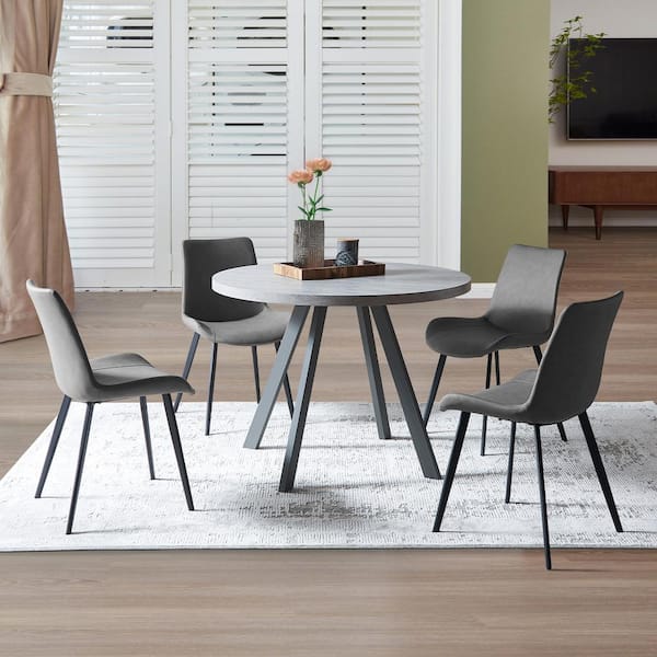 GOJANE 5-Piece Gray Round Dining Table Set MDF Dining Table with 4 Gray Dining Chairs