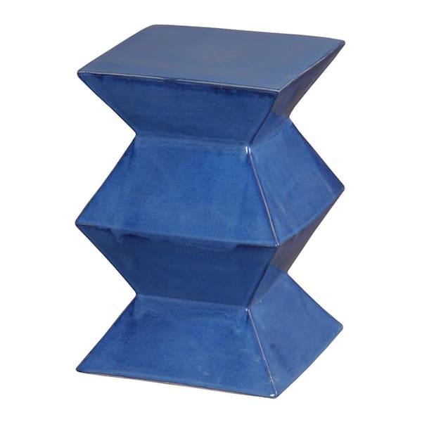 Zigzag 18 in. H Glossy Glaze Blue Square Ceramic Garden Stool