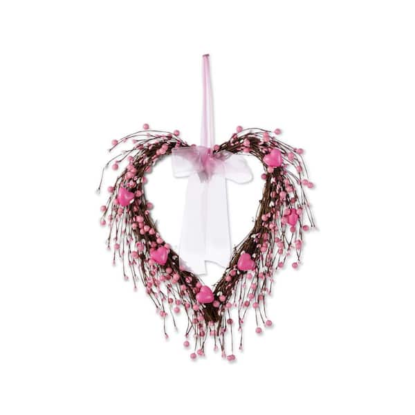 17 in. H Valentine's Pink Berry Heart Wreath