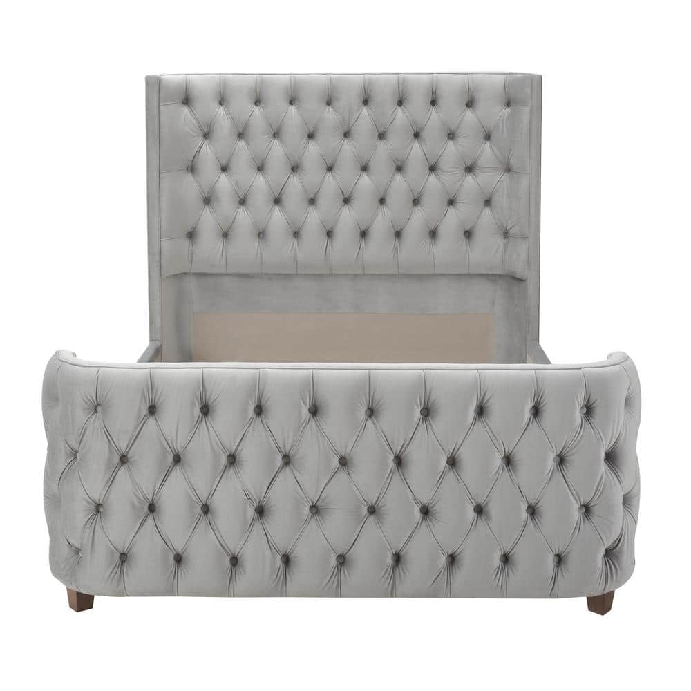 Brooklyn Queen Opal Grey Tufted Velvet Bed with Wingback