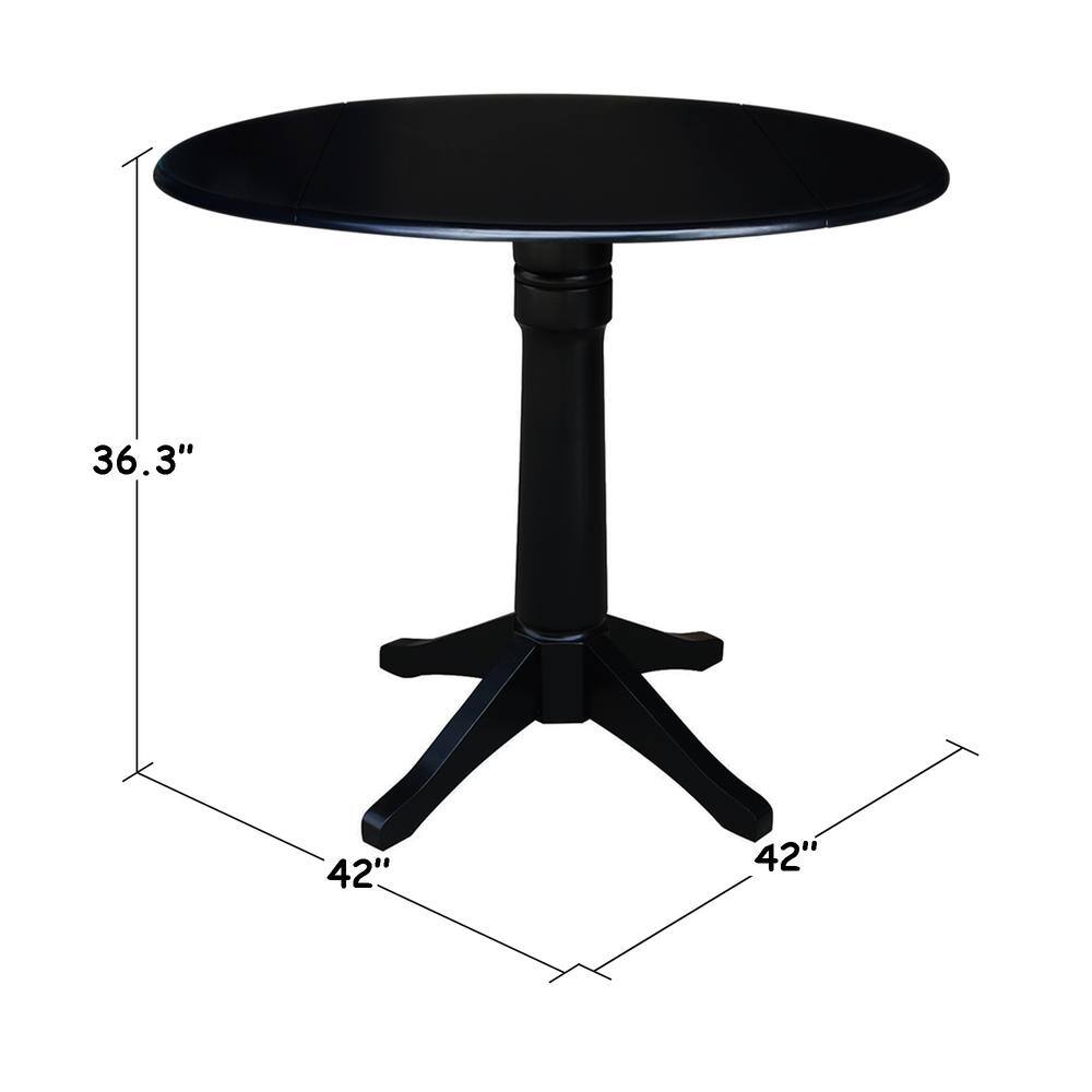 Elegant 45" Round Black Wood Dual Drop Leaf Counter Height Table