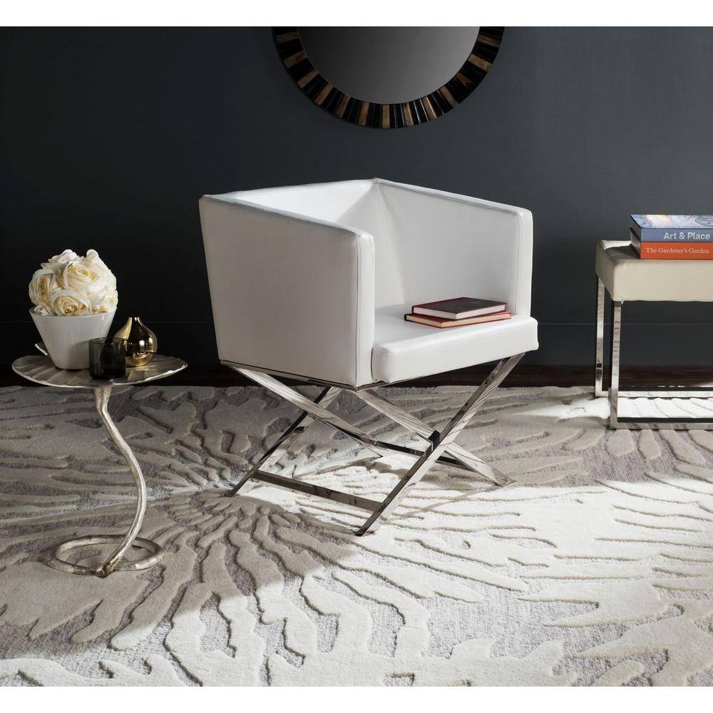 Transitional Luxe White Leather Director's Accent Chair with Chrome Finish