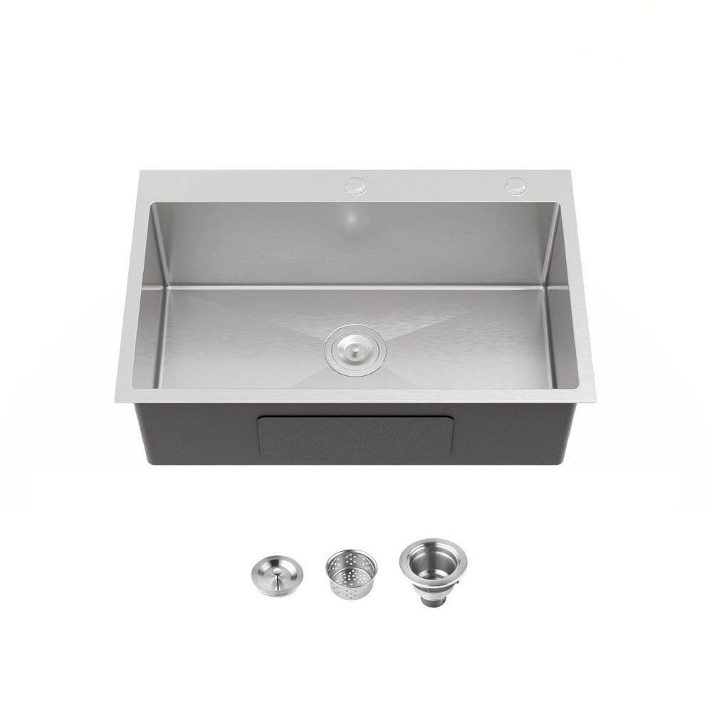 30 in. Overmount Single Bowl 20 Gauge Gray Stainless Steel Kitchen Sink with Drain Assembly price history on PriceWatchPro