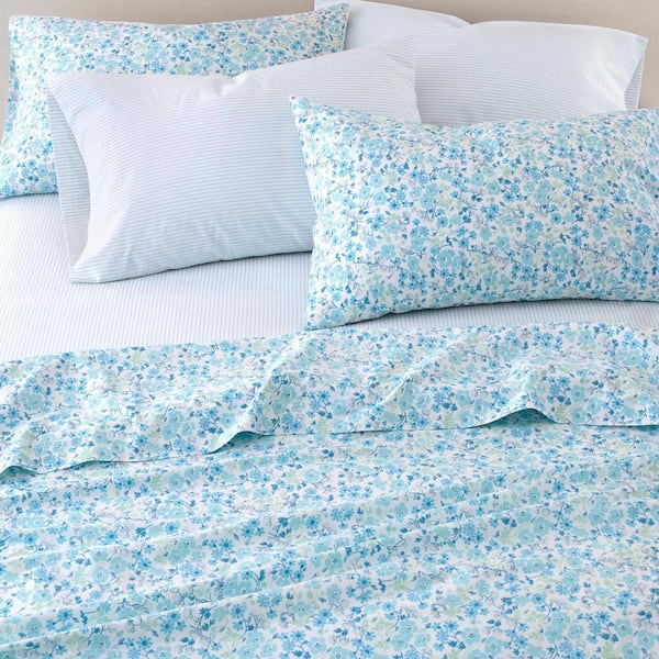 Laura Ashley Jaynie 6-Piece Blue Floral and Striped Cotton King