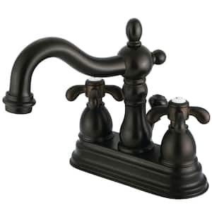 French Country 4 in. Centerset 2-Handle Bathroom Faucet with Brass Pop-Up in Oil Rubbed Bronze