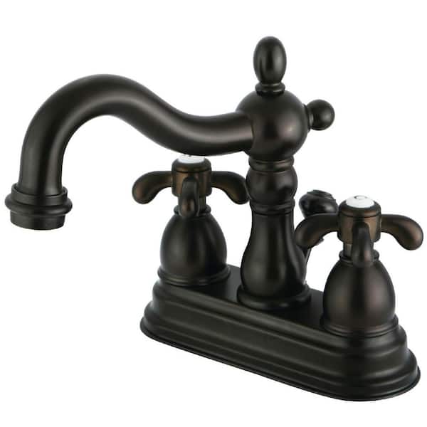 Kingston Brass French Country 4 in. Centerset 2-Handle Bathroom Faucet with Brass Pop-Up in Oil Rubbed Bronze