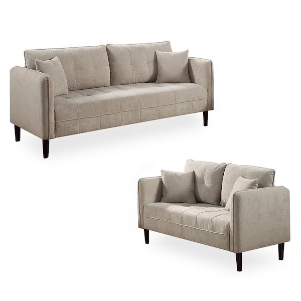 Furniture of America Arbusto 2-Piece Chenille Top Light Gray with Care Kit Sofa Living Room Set