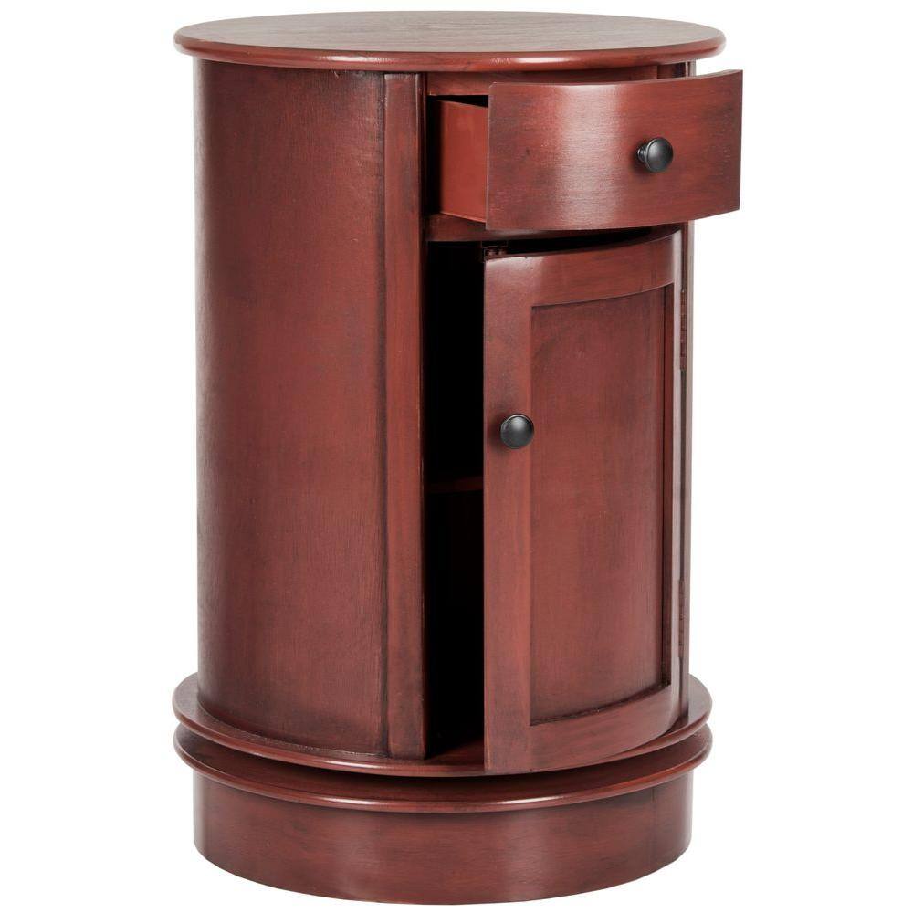 Transitional 18'' Red Wood and Metal Round Table with Storage