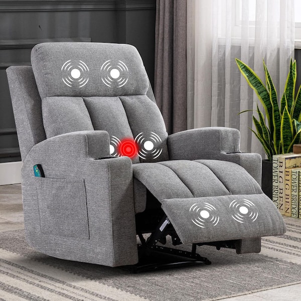 33.5 in. W Light Gray Fabric Manual Massage Recliner Chair with Remote Control and 2 Dual Cup Holders