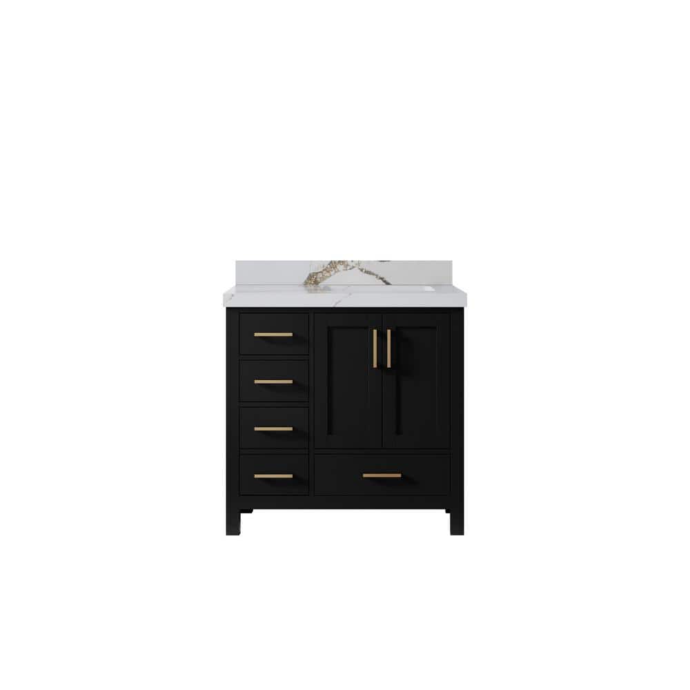 Malibu 36 in. W. x 22 in. D x 36 in. H Single Right Offset Sink Bath Vanity in Black with 2 in. Calcutta Gold Qt. Top price history on PriceWatchPro