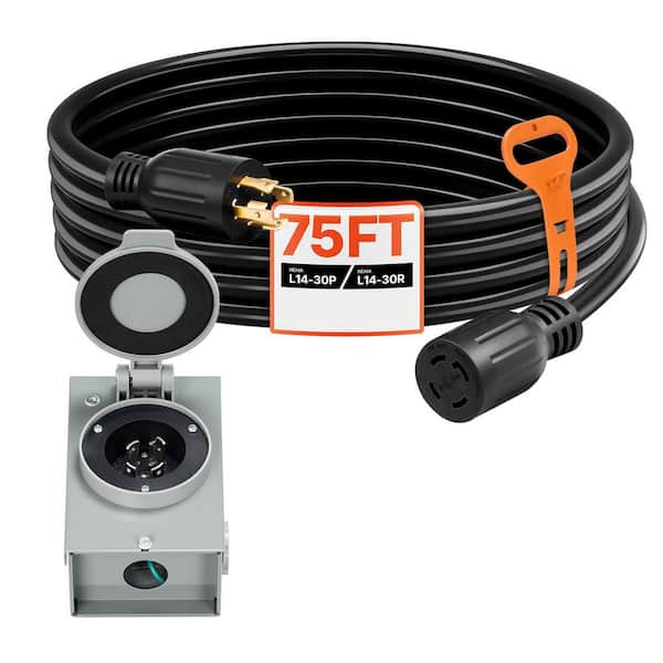 75 ft. 30 Amp Generator Cord and Power Inlet Box 125/250V NEMA L14-30P to L14-30R Heavy Duty Generator Extension Cord