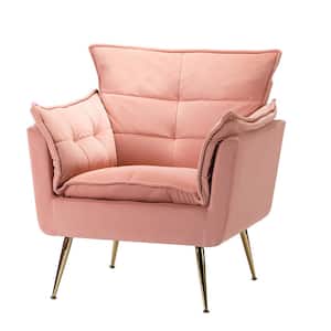 MδContemporary Classic Velvet Accent Pink Armchair Tufted Padded Cushion and Gold Metal Legs for Living Room Bedroom