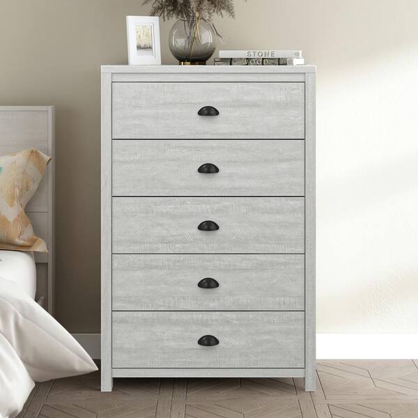 GALANO Cinzia Dusty Gray Oak 5-Drawer 30.8 in. Wide Teen Chest of Drawer (Sturdy, Effortless Assembly w/ Interlocking Drawers)