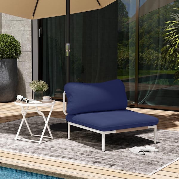 Pellebant 1 Piece Metal Outdoor Sectional Sofa with Navy Blue Cushions One Armrest