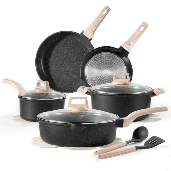 14-Piece Ceramic Nonstick Cookware Set in Black Induction Compatible Reinforced Aluminum