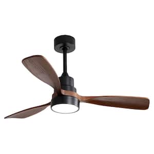 48 in. Smart Indoor 3 Solid Wood Blades Ceiling Fan with 3 Color Dimmable light Integrated LED in Black