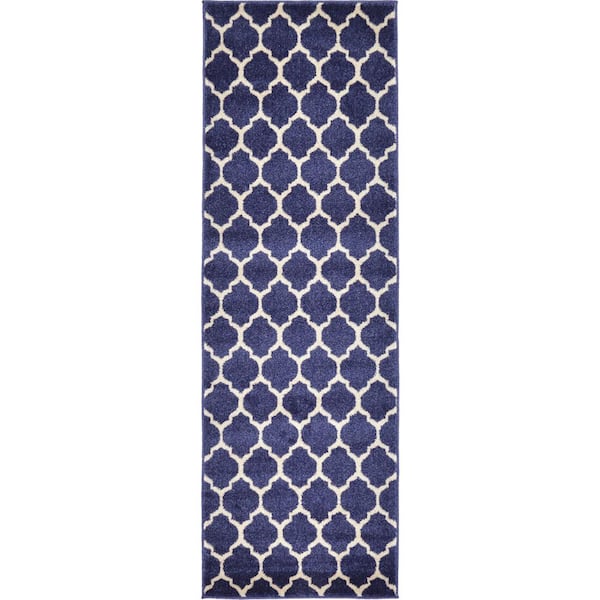 Unique Loom Trellis Philadelphia Navy Blue/Beige 2' 0 x 6' 0 Runner Rug