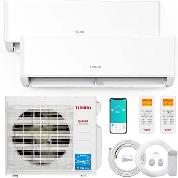 27,000 BTU Dual Zones Mini Split AC/Heating System, Ductless Inverter, 22 SEER2, WiFi, Greenland 12K+12K, 230V, 2.25-Ton