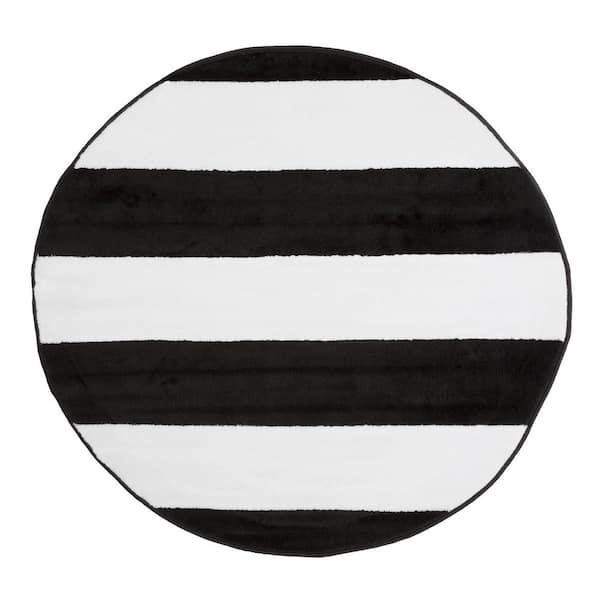 Lavish Home Brenton Stripe Black and White 5 ft. x 5 ft. Round Area Rug