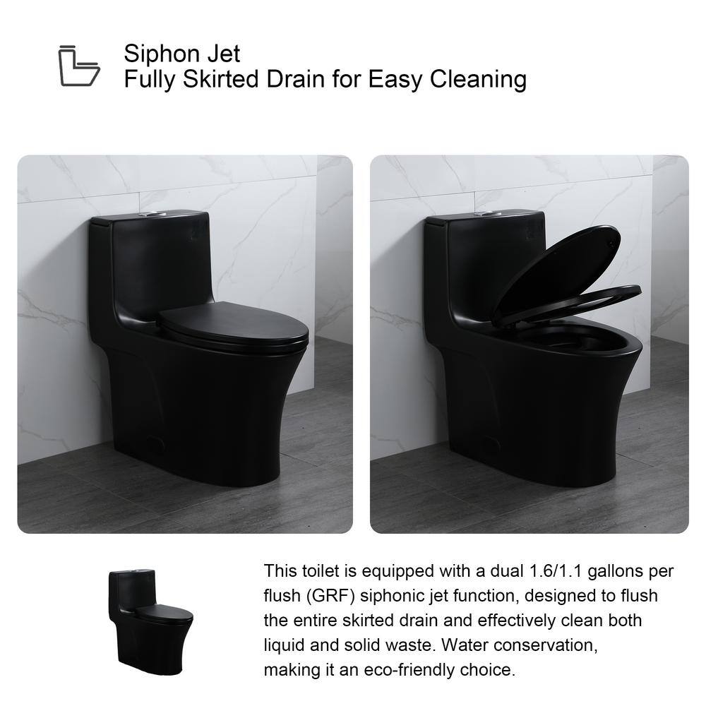 Matte Black Ceramic Dual Flush Elongated Toilet with Soft-Close Seat