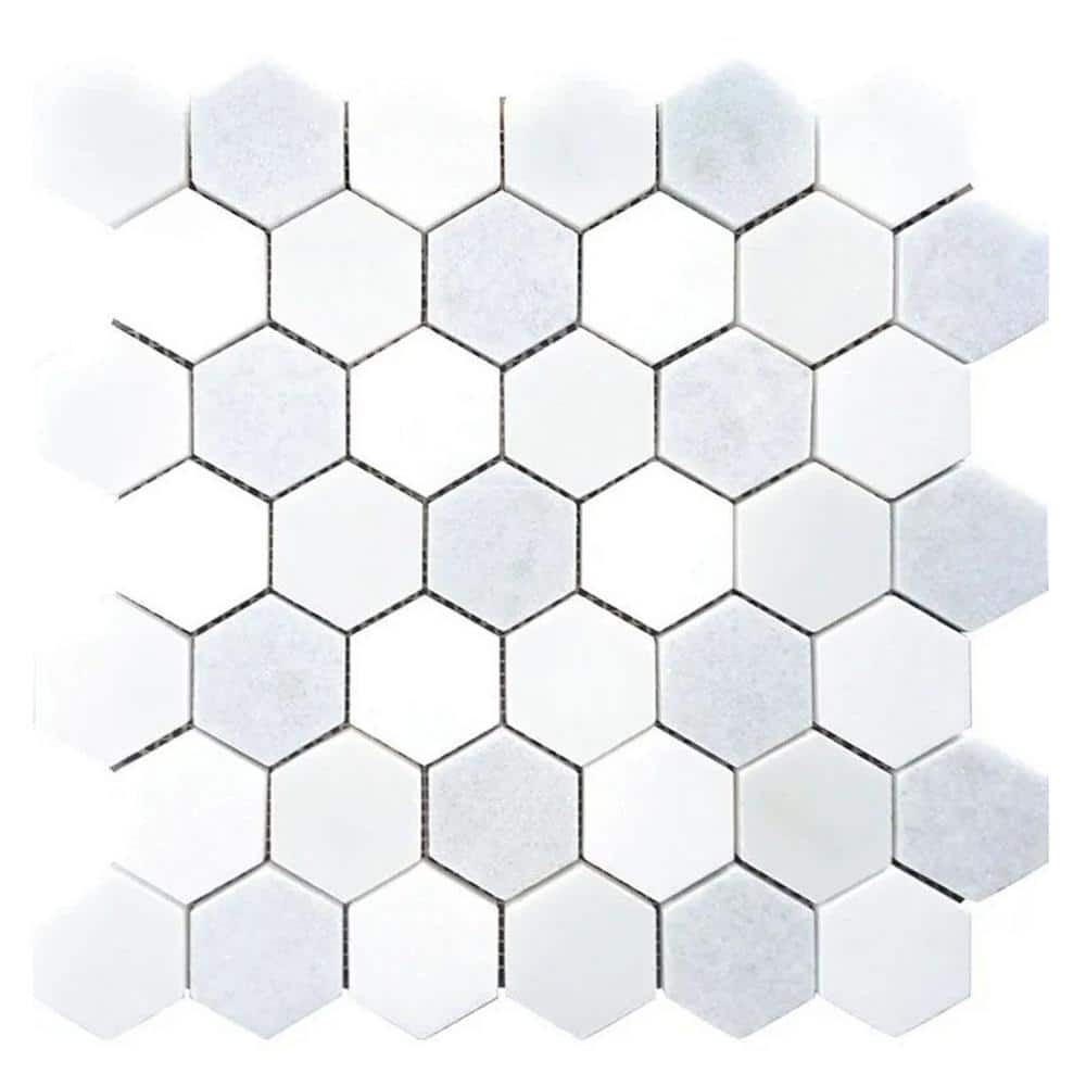 Nubes 12 in. x 12 in. Polished Thassos, Blue Celeste , Paper White Marble Mosaic Hexagon Tile (4.83 sq. ft./case) 5-Pack price history on PriceWatchPro