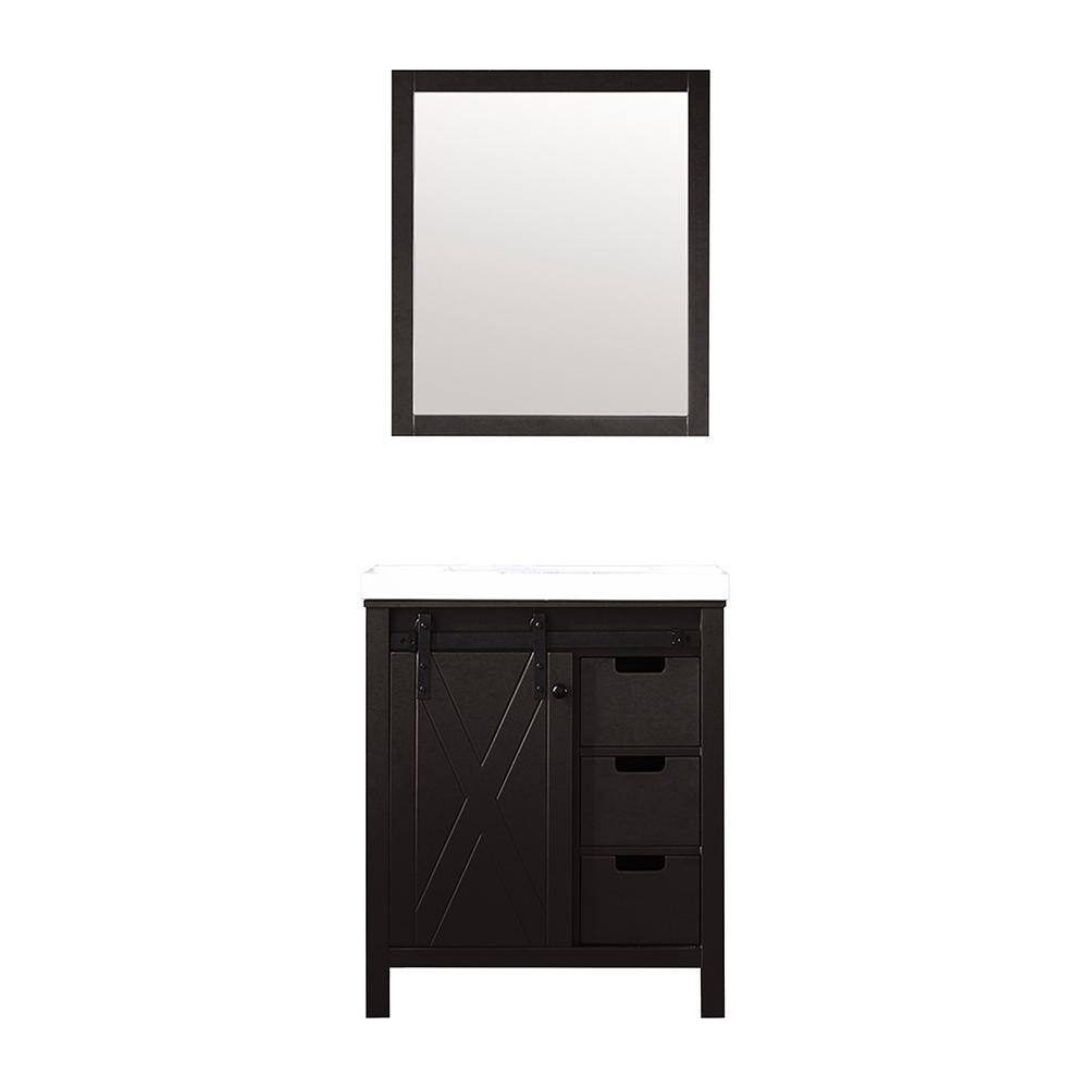 Marsyas 30" Brown Vanity with White Quartz Top and Mirror
