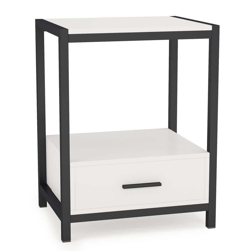 BYBLIGHT Fenley 1 Drawer White Nightstand End Table with Drawers and Storage Shelf, 15.7"D x 19.