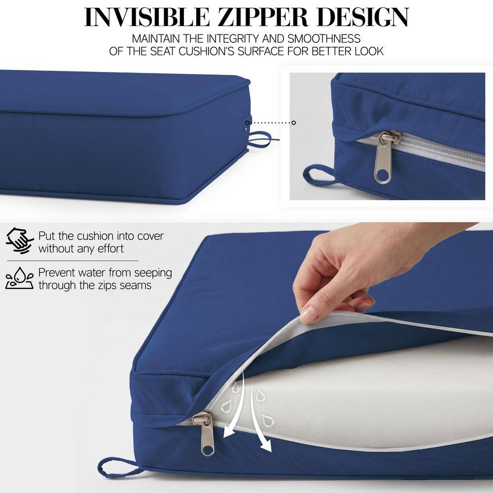 Close-up of the invisible zipper and zipper pull on the cushion.