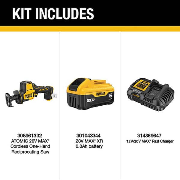 ATOMIC 20-Volt MAX Lithium-Ion Cordless Brushless Compact Reciprocating Saw w/20-Volt MAX 6.0Ah Battery Pack and Charger